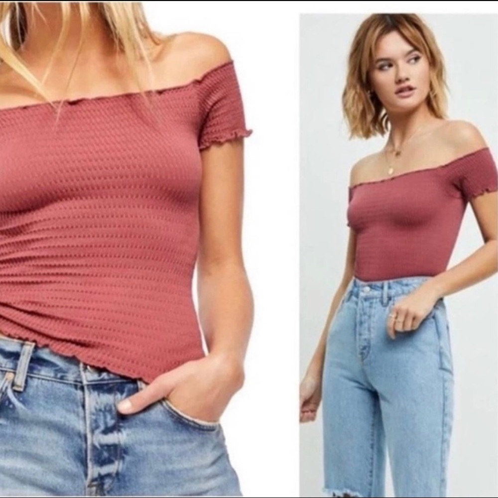 NWT M/L Intimately Free People Wine Smocked Off-shoulder Top!